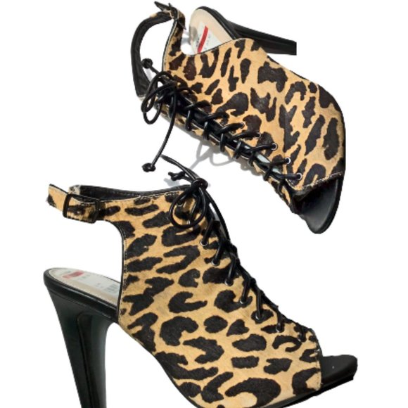 Bar III Adalia Leopard Sling back Lace Up Heels - Picture 6 of 10